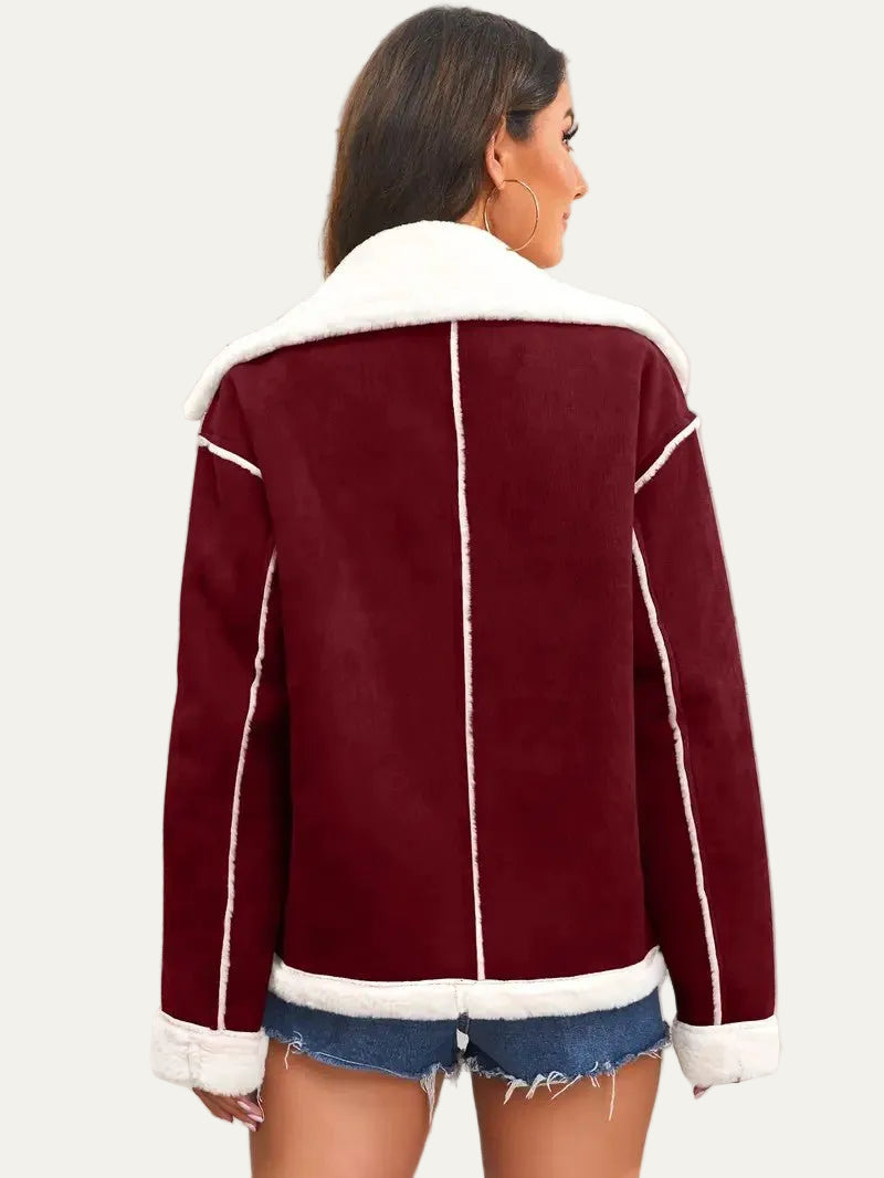 VogeLuxe | Women’s Shearling Style Aviator Jacket with Plush Lapels