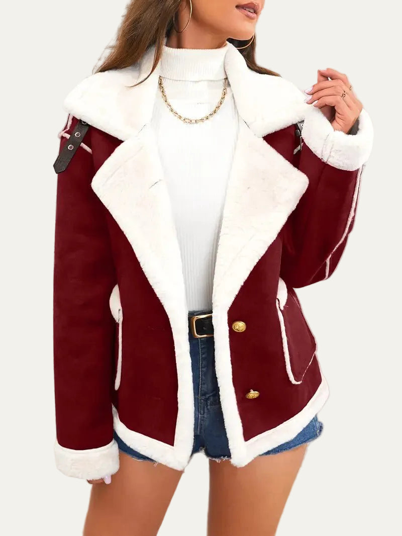 VogeLuxe | Women’s Shearling Style Aviator Jacket with Plush Lapels