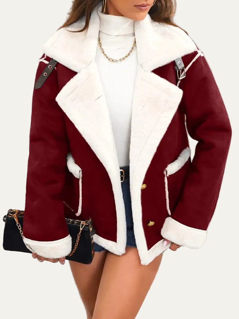 VogeLuxe | Women’s Shearling Style Aviator Jacket with Plush Lapels