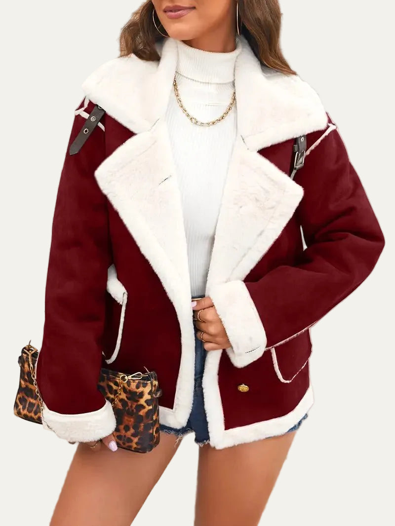 VogeLuxe | Women’s Shearling Style Aviator Jacket with Plush Lapels