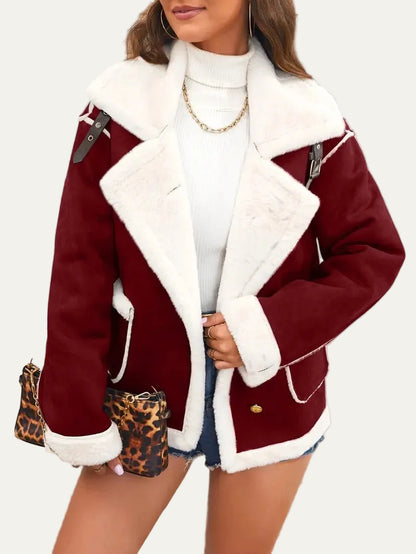 VogeLuxe | Women’s Shearling Style Aviator Jacket with Plush Lapels