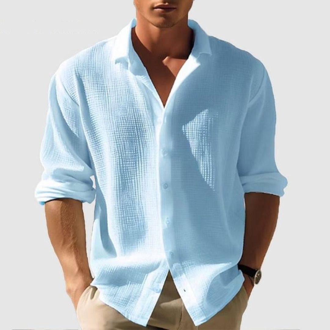 Relaxed Fit Mens Cotton Waffle Long Sleeve Shirt