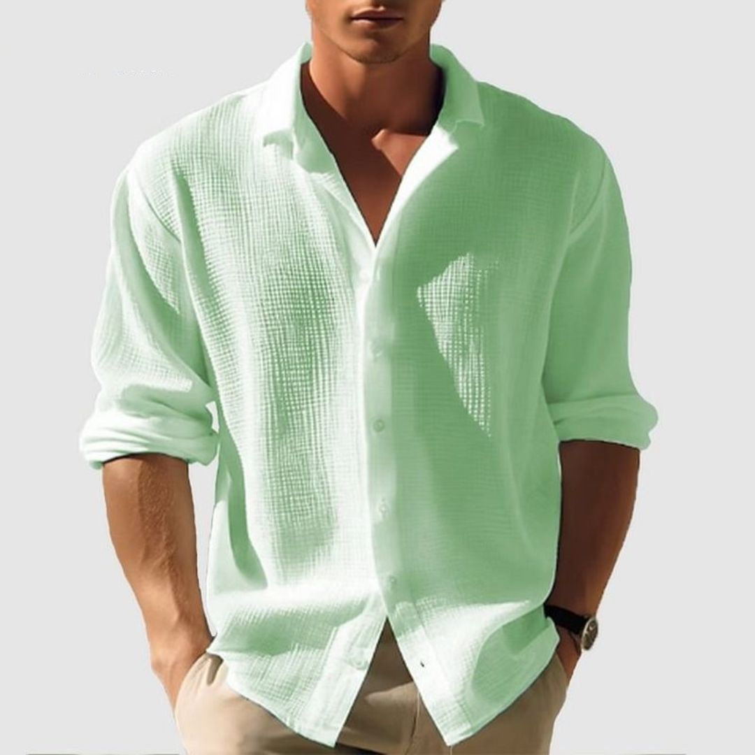 Relaxed Fit Mens Cotton Waffle Long Sleeve Shirt