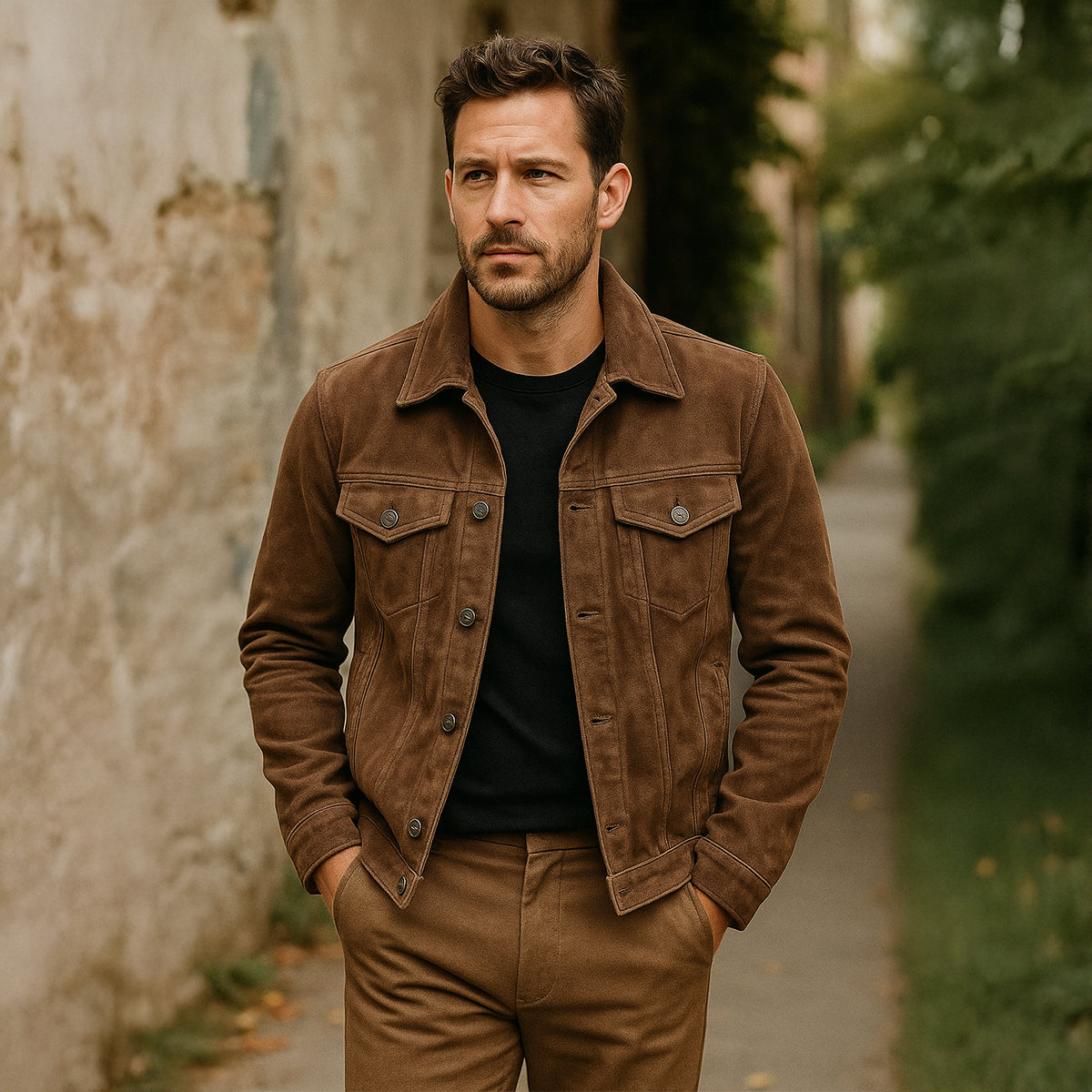 VogeLuxe | Men’s Textured Suede Trucker Jacket