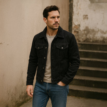 VogeLuxe | Men’s Textured Suede Trucker Jacket