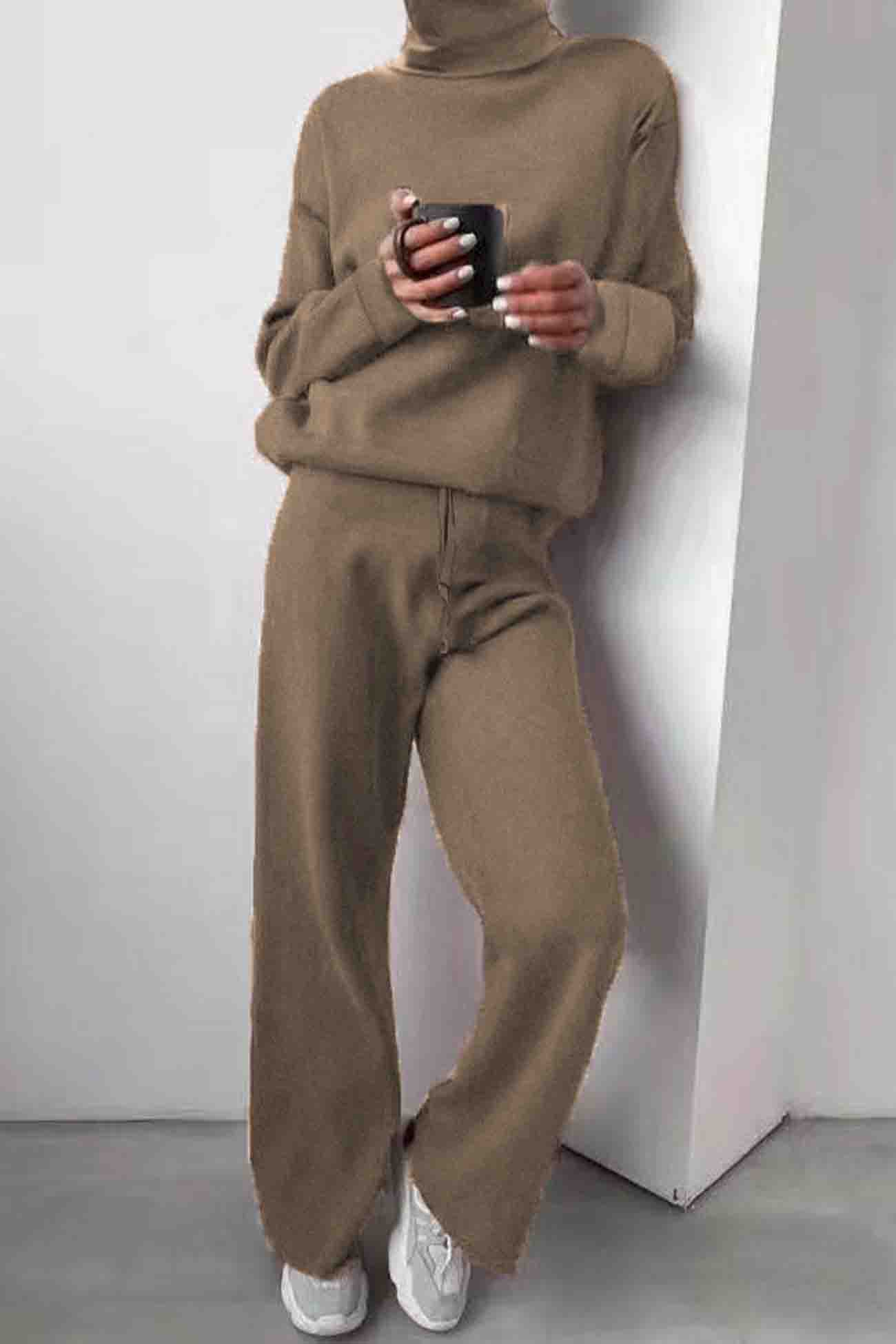 Comfy Women's Knit Turtleneck Jumper and Trousers Set