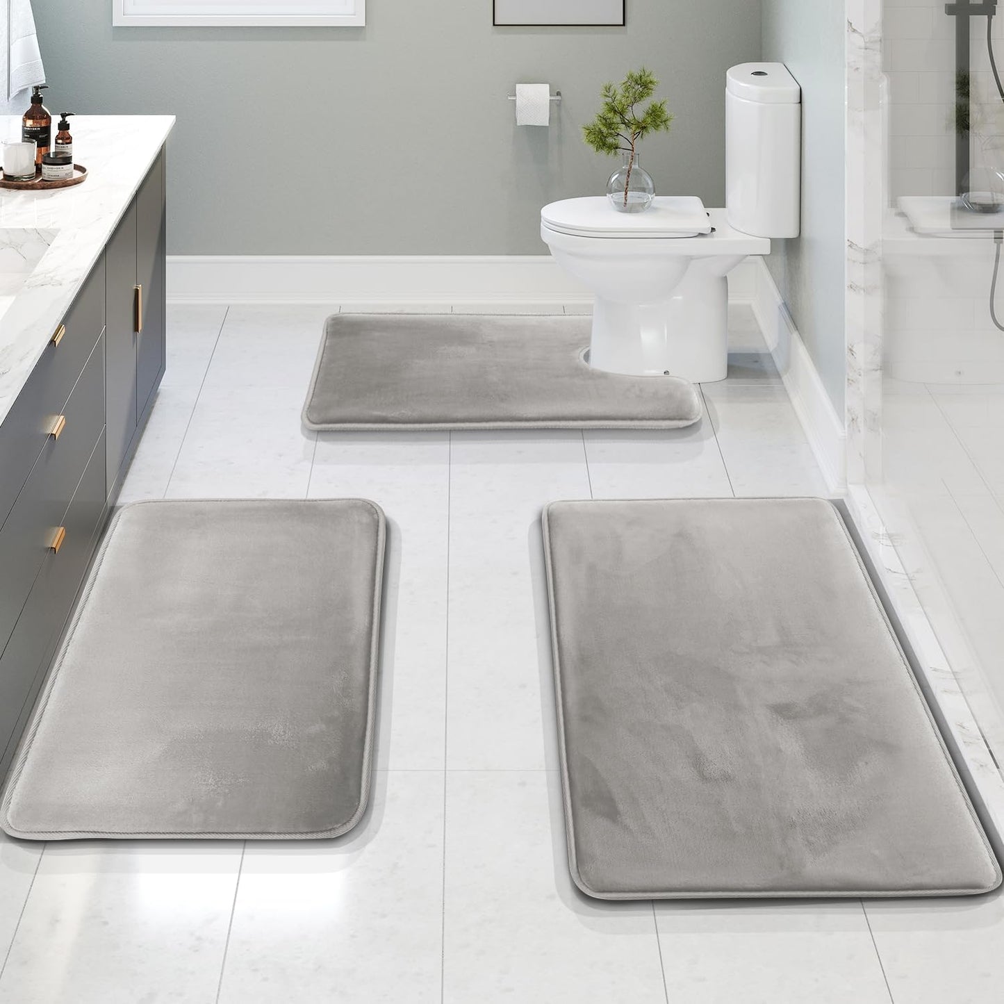 Plush Soft Bathroom Mat Set 3 Piece Anti Slip