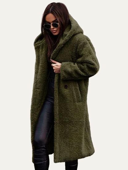 VogeLuxe | Women’s Long Line Teddy Sherpa Buttoned Coat