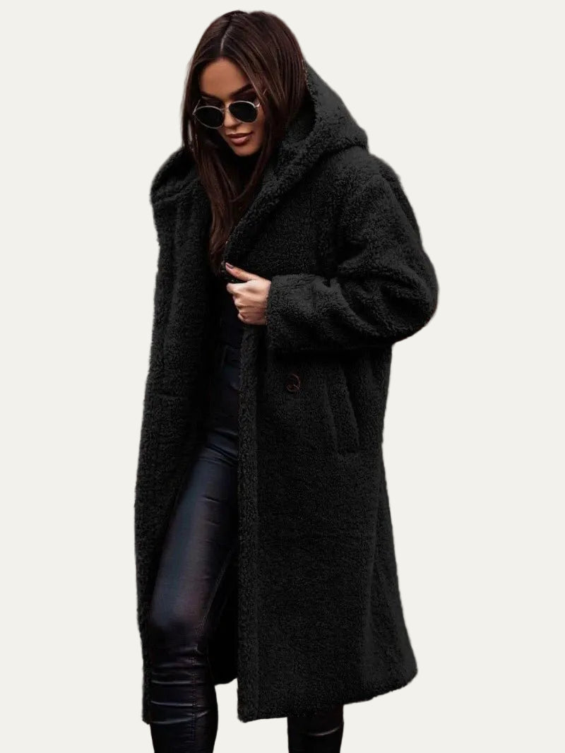 VogeLuxe | Women’s Long Line Teddy Sherpa Buttoned Coat
