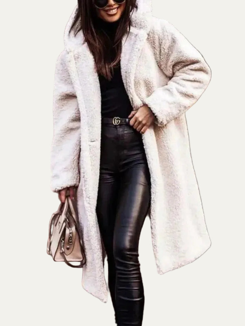 VogeLuxe | Women’s Long Line Teddy Sherpa Buttoned Coat