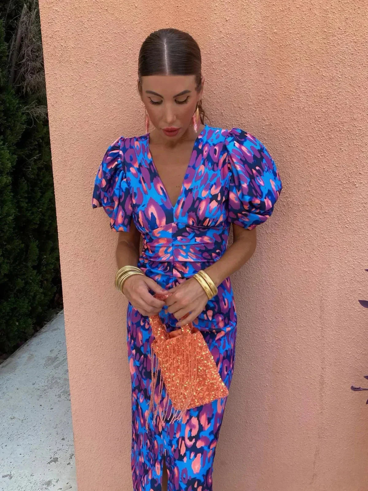 Fashionable Ladies Floral Puff Sleeve Dress