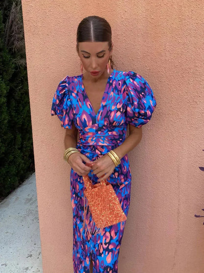 Fashionable Ladies Floral Puff Sleeve Dress