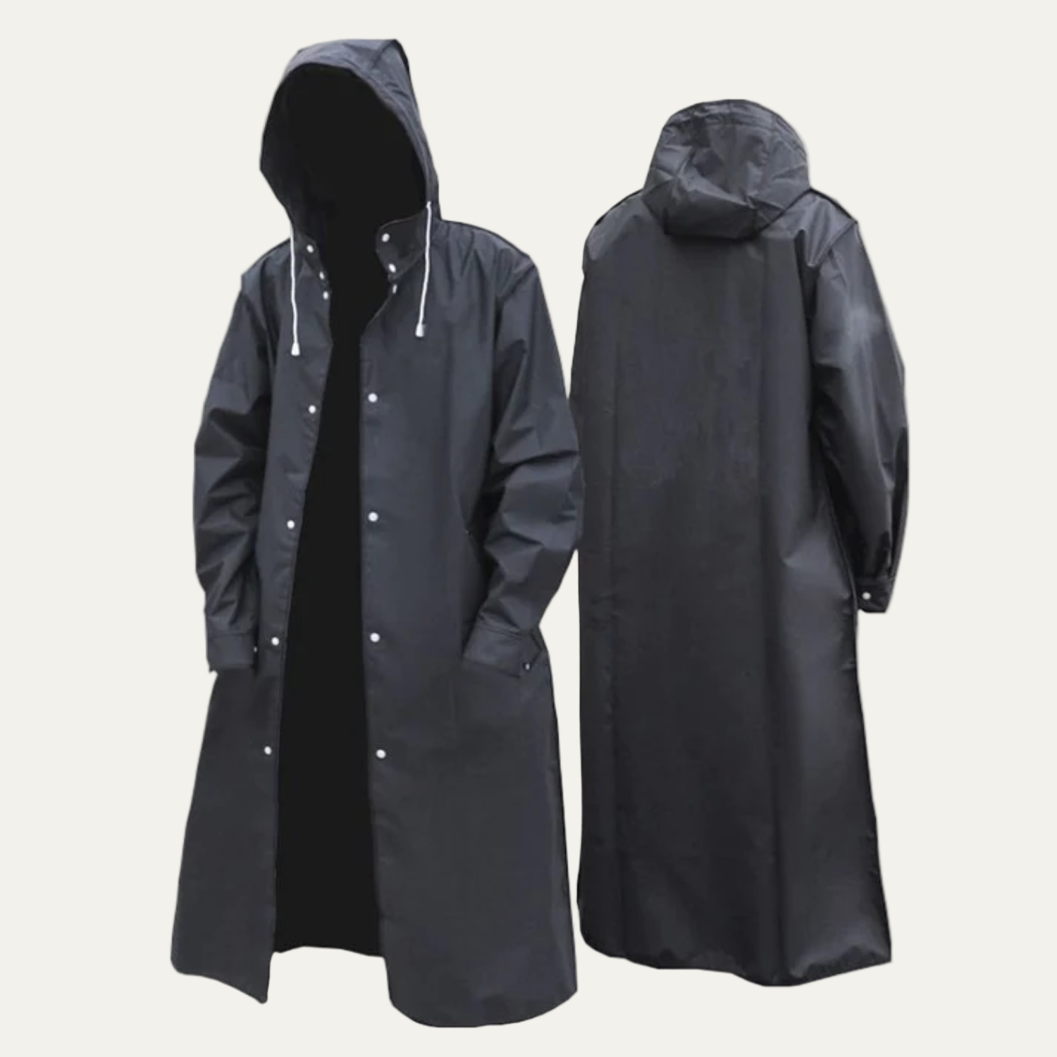 Men’s Long Hooded Rain Slicker Snap Front Waterproof Coat – VogeLuxe