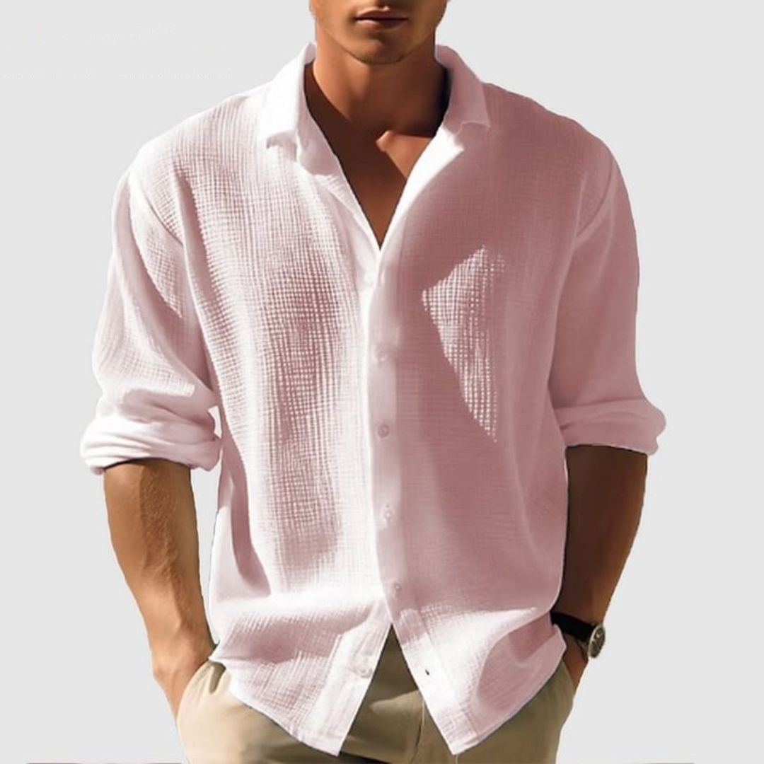 Relaxed Fit Mens Cotton Waffle Long Sleeve Shirt