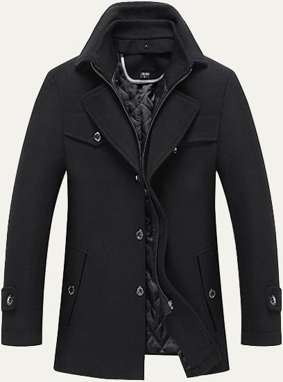 VogeLuxe | Men’s Wool Blend Peacoat with Hidden Bib and Quilted Lining