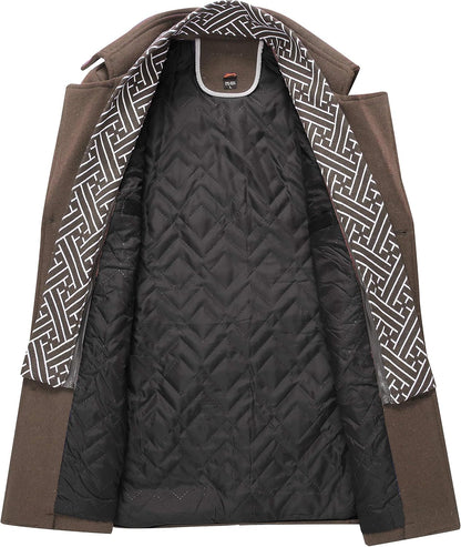 VogeLuxe | Men’s Wool Blend Peacoat with Hidden Bib and Quilted Lining