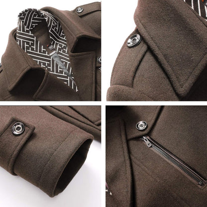 VogeLuxe | Men’s Wool Blend Peacoat with Hidden Bib and Quilted Lining