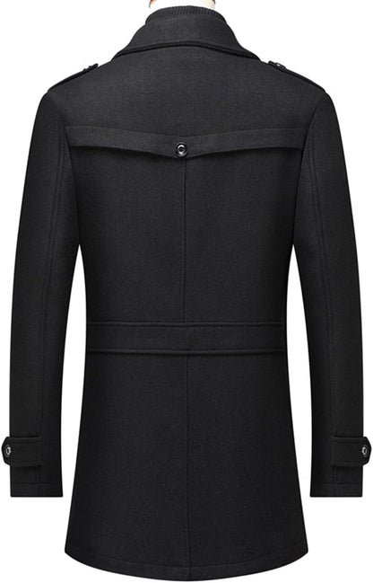 VogeLuxe | Men’s Wool Blend Peacoat with Hidden Bib and Quilted Lining