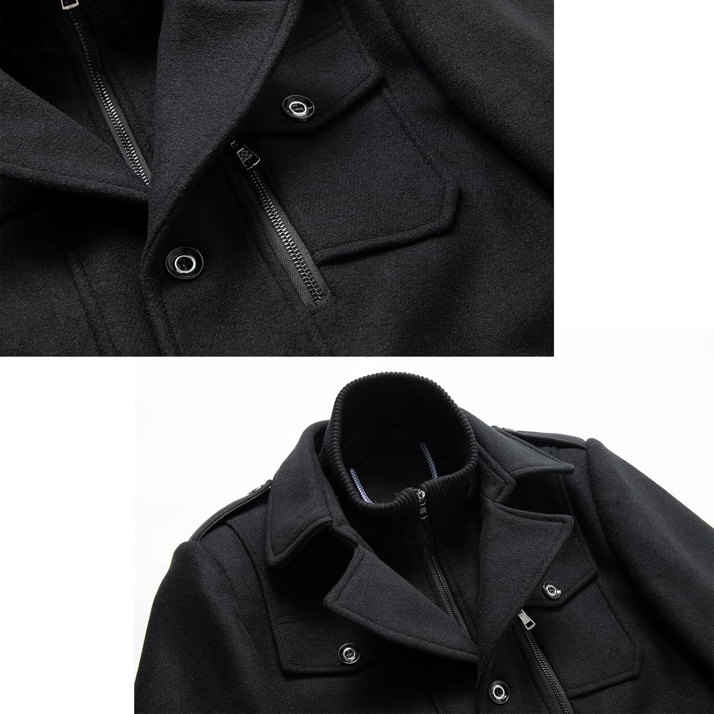 VogeLuxe | Men’s Wool Blend Peacoat with Hidden Bib and Quilted Lining