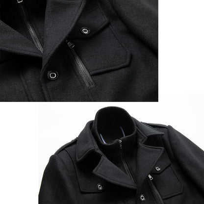 VogeLuxe | Men’s Wool Blend Peacoat with Hidden Bib and Quilted Lining