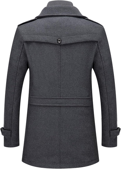 VogeLuxe | Men’s Wool Blend Peacoat with Hidden Bib and Quilted Lining