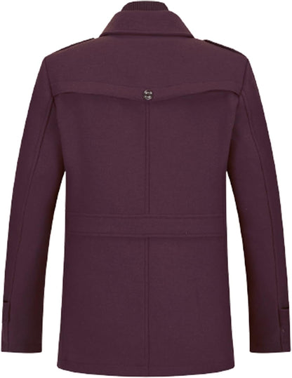 VogeLuxe | Men’s Wool Blend Peacoat with Hidden Bib and Quilted Lining