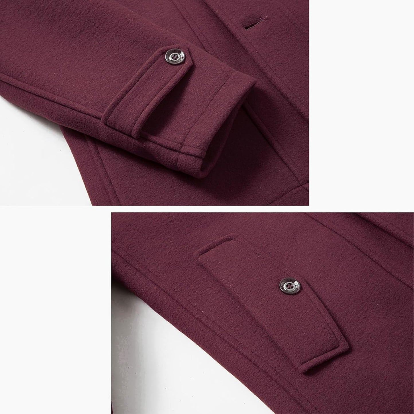 VogeLuxe | Men’s Wool Blend Peacoat with Hidden Bib and Quilted Lining