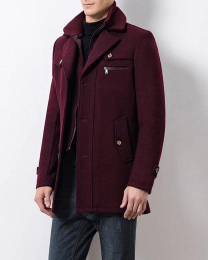 VogeLuxe | Men’s Wool Blend Peacoat with Hidden Bib and Quilted Lining