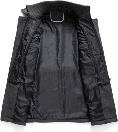 VogeLuxe | Men’s Wool Blend Peacoat with Hidden Bib and Quilted Lining