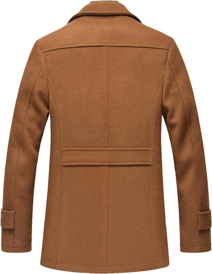 VogeLuxe | Men’s Wool Blend Peacoat with Hidden Bib and Quilted Lining