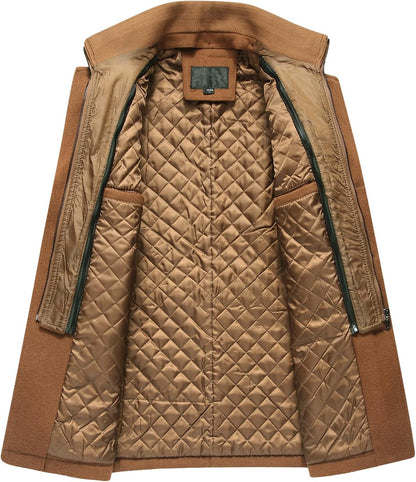 VogeLuxe | Men’s Wool Blend Peacoat with Hidden Bib and Quilted Lining