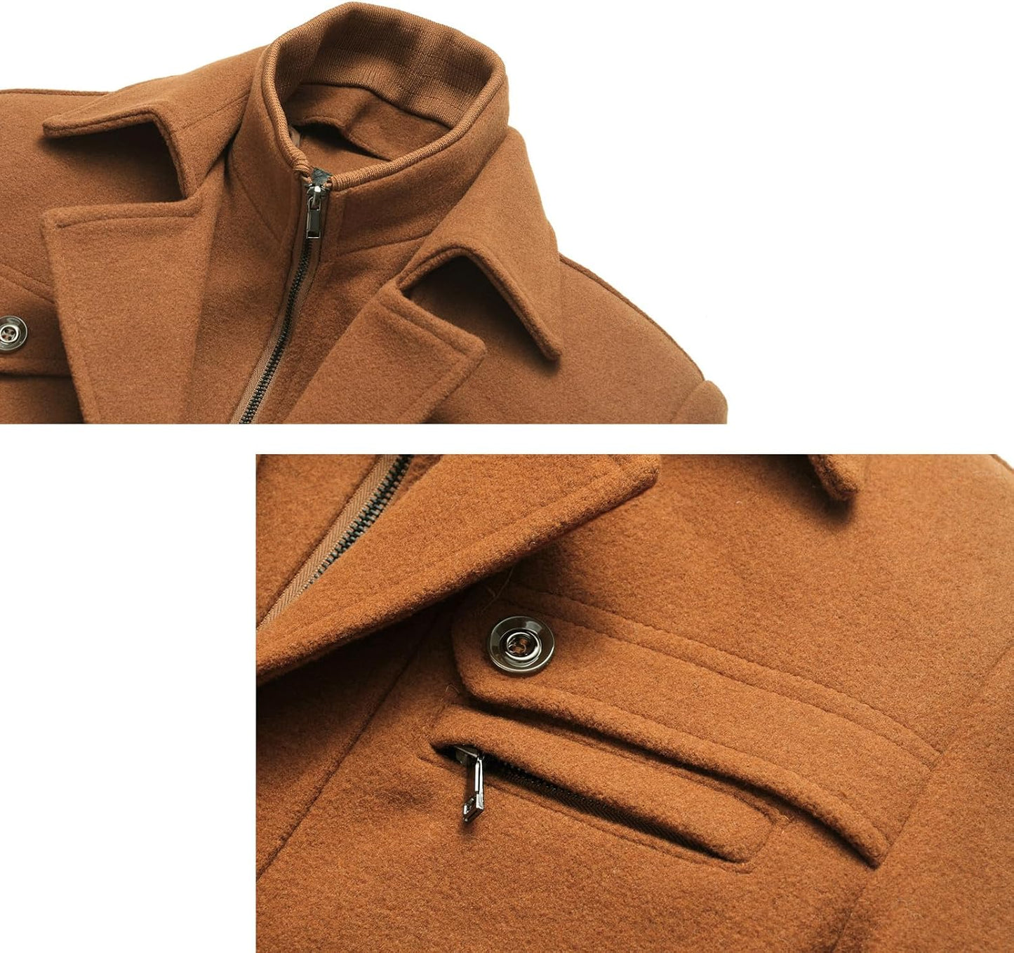 VogeLuxe | Men’s Wool Blend Peacoat with Hidden Bib and Quilted Lining