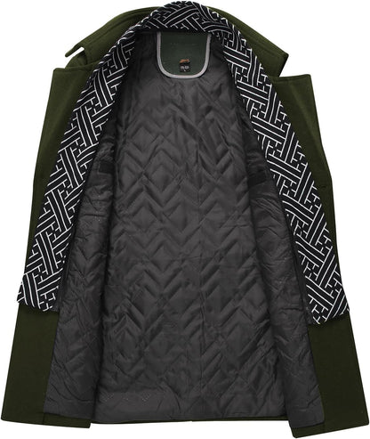 VogeLuxe | Men’s Wool Blend Peacoat with Hidden Bib and Quilted Lining