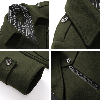 VogeLuxe | Men’s Wool Blend Peacoat with Hidden Bib and Quilted Lining