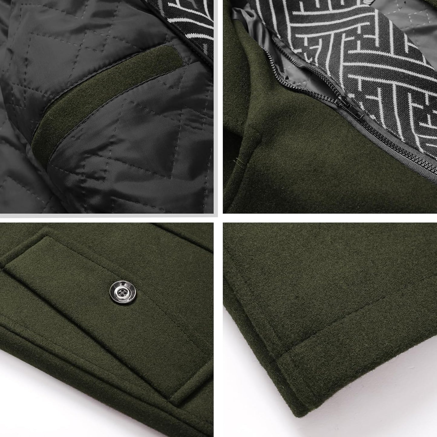 VogeLuxe | Men’s Wool Blend Peacoat with Hidden Bib and Quilted Lining