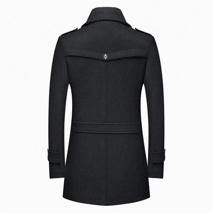 VogeLuxe | Men’s Wool Blend Peacoat with Hidden Bib and Quilted Lining