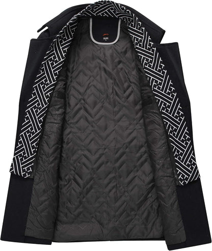 VogeLuxe | Men’s Wool Blend Peacoat with Hidden Bib and Quilted Lining