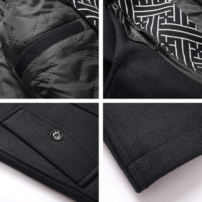 VogeLuxe | Men’s Wool Blend Peacoat with Hidden Bib and Quilted Lining