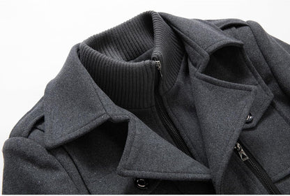 VogeLuxe | Men’s Wool Blend Peacoat with Hidden Bib and Quilted Lining