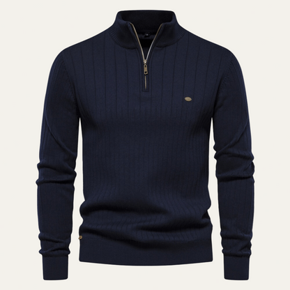VogeLuxe | Men’s Ribbed Stand Collar Zip Sweater