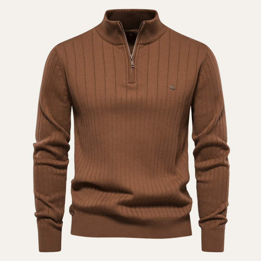 VogeLuxe | Men’s Ribbed Stand Collar Zip Sweater