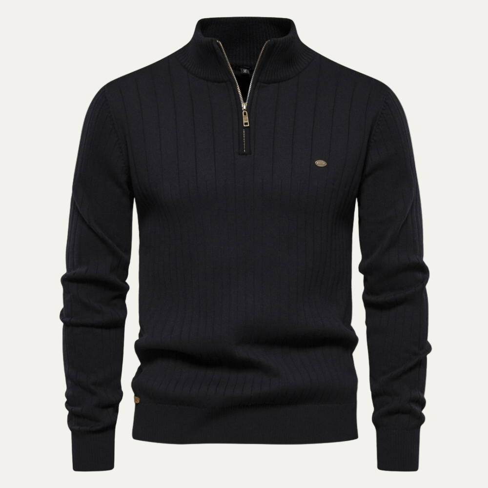 VogeLuxe | Men’s Ribbed Stand Collar Zip Sweater