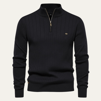 VogeLuxe | Men’s Ribbed Stand Collar Zip Sweater