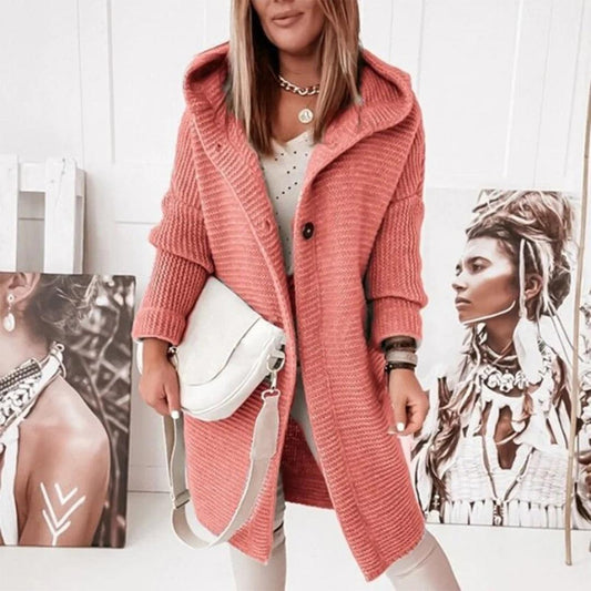 Warm Women's Cable Knit Hooded Cardigan - VogeLuxe