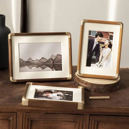 Rustic Wooden Picture Frame | Classic Brass Accent - VogeLuxe