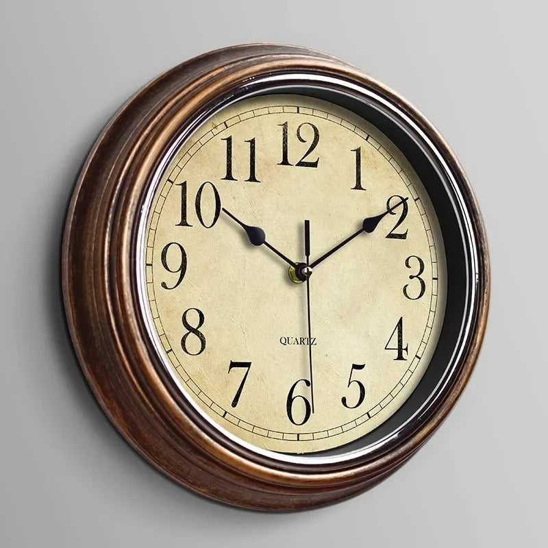 Traditional Round Wooden Clock Silent Quartz 30cm - VogeLuxe