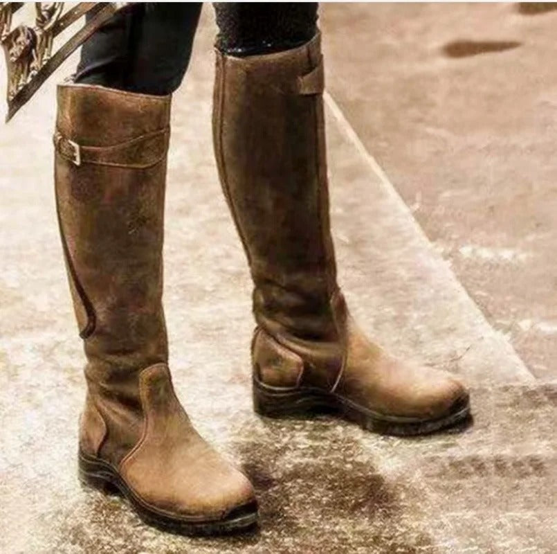 Ladies Tall Boots - Buckled Strap and Durable Sole