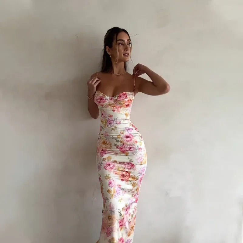 Beautiful Floral Long Dress with Delicate Lace Detail