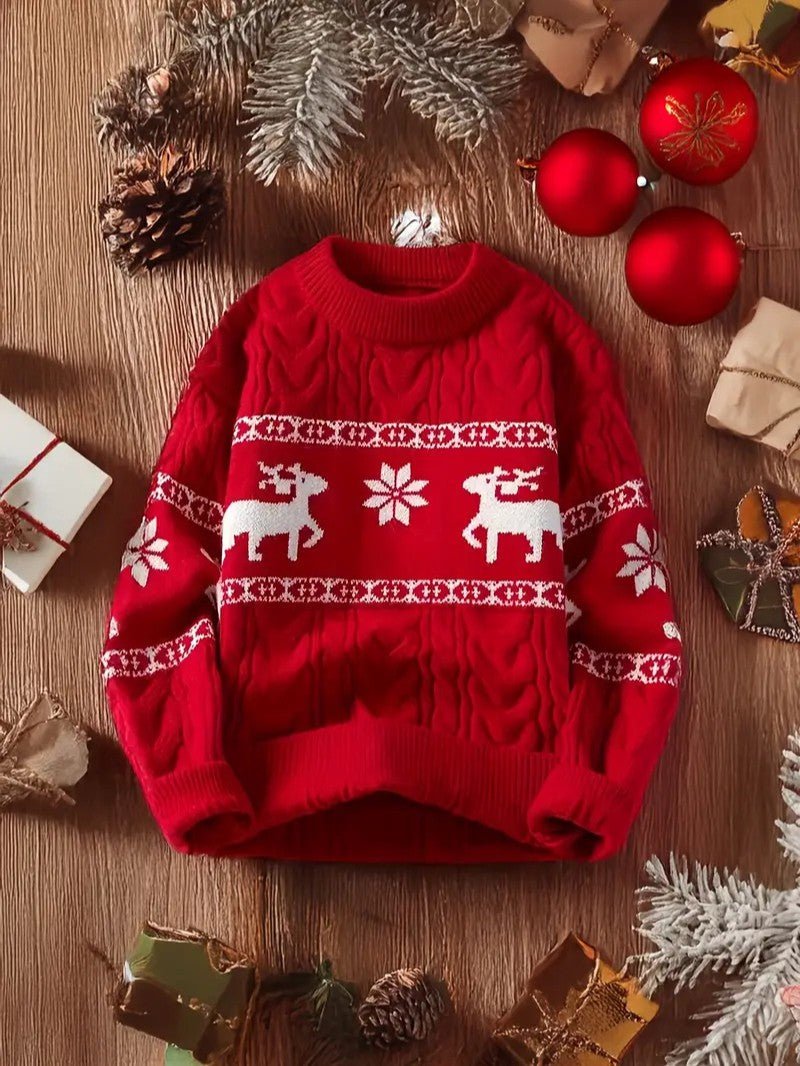 VogeLuxe | Men’s Festive Cable Knit Crewneck Sweater