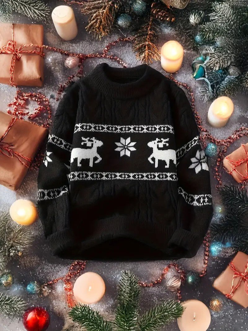 VogeLuxe | Men’s Festive Cable Knit Crewneck Sweater